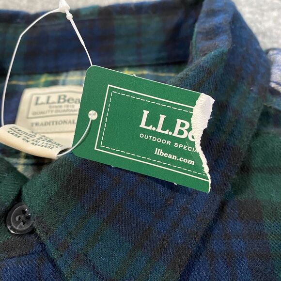 L.L. Bean Scotch Plaid Colorblock Flannel Shirt Adult XL Blue Green Blackwatch - Picture 8 of 16